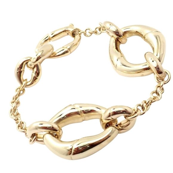 Rare! Authentic Gucci 18k Yellow Gold Bamboo Link Bracelet - Picture 1 of 8